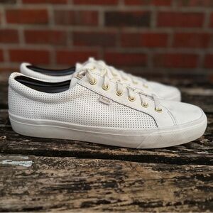 Keds Jump Kick Women’s Sz 11 White Perf Leather Lace-Up Minimal Sneaker Shoe M4